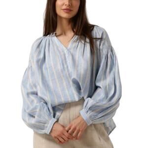 MOS MOSH MMSafi Striped Linen Shirt Balloon Sleeve Blue/Cream size Large NWT